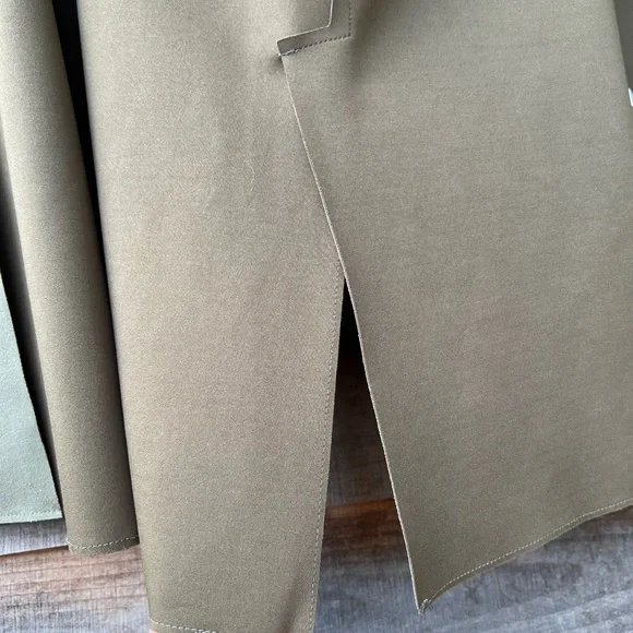 Zara Basic full length faux suede army green button up collared trench coat - Picture 11 of 15
